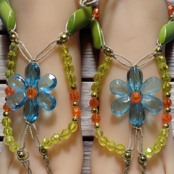 NEW Colorful Flower Barefoot Sandals. Beach fashion foot jewelry. - Picture 2 of 4